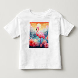 花とトロピカルフラミンゴ トドラーTシャツ