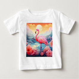 花とトロピカルフラミンゴ ベビーTシャツ