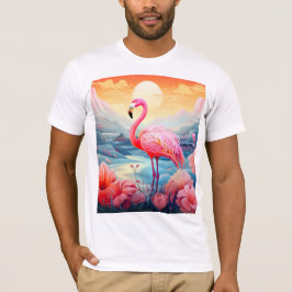 花とトロピカルフラミンゴ Tシャツ