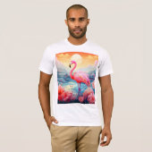 花とトロピカルフラミンゴ Tシャツ (正面フル)