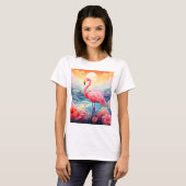 花とトロピカルフラミンゴ Tシャツ (正面フル)