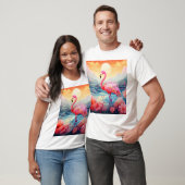 花とトロピカルフラミンゴ Tシャツ (ユニセックス)