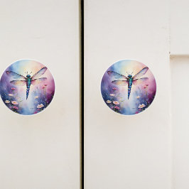 花とトンボ紫色の水色 セラミックノブ