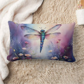 花とトンボ紫色の水色 ランバークッション (ブランケット)