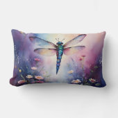 花とトンボ紫色の水色 ランバークッション (正面)