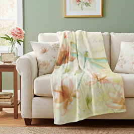 花とトンボ フリースブランケット