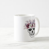 花とドクロ 白とワインカラーの花々 コーヒーマグカップ (正面右)