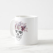 花とドクロ 白とワインカラーの花々 コーヒーマグカップ (正面左)