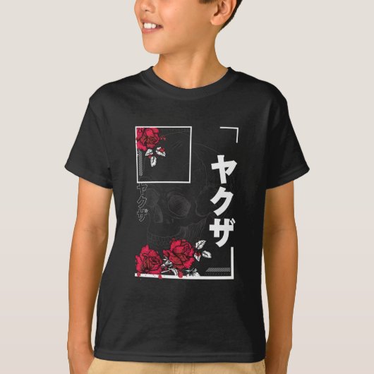 花とドクロ - 都市型日本風デザイン Tシャツ (正面)