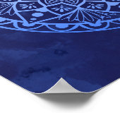 花とドット曼荼羅 – 青グラデーションプリント ポスター (角)