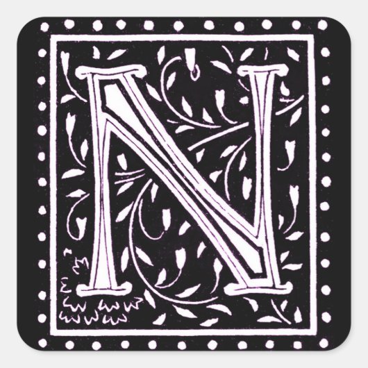 花とドットMonogram 'N' スクエアシール (正面)