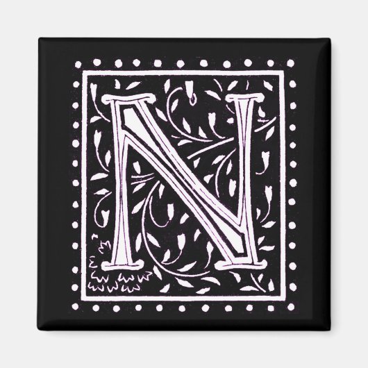 花とドットMonogram 'N' マグネット (正面)