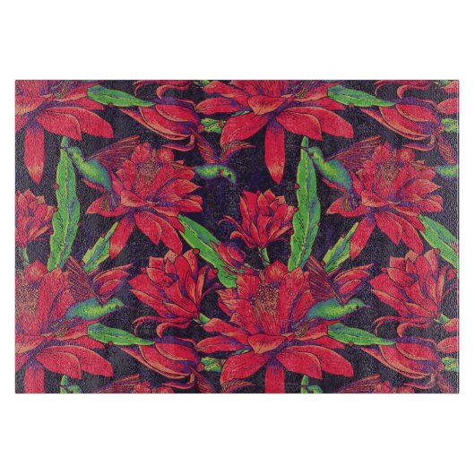 花とハチドリ カッティングボード (正面)