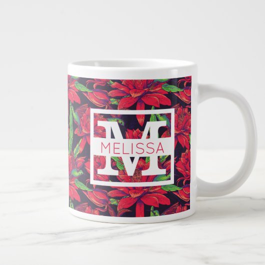 花とハチドリ|名前の追加 ジャンボコーヒーマグカップ (右)