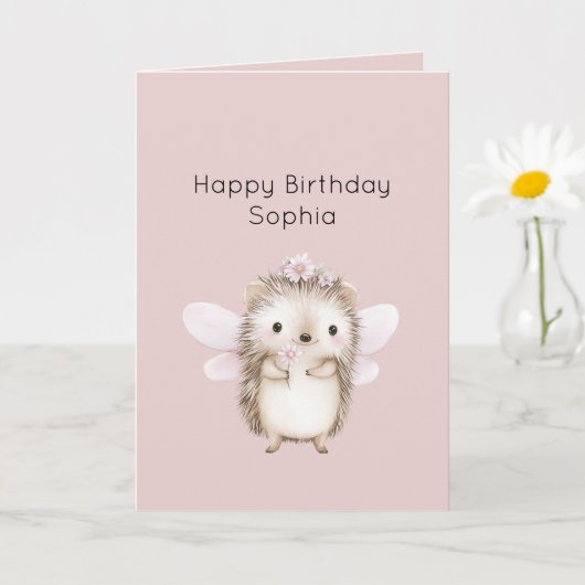 花とハリネズミの妖精の誕生日 カード (小さな植物)