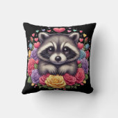 花とハートが咲カラフルき乱れるかわいいラクーン クッション (裏面)