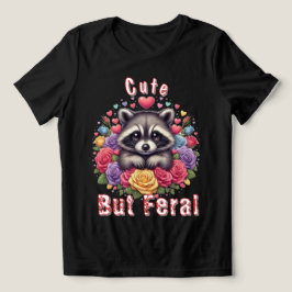 花とハートが咲カラフルき乱れるかわいいラクーン トライブレンドTシャツ