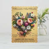 花とハートで作られた結婚式招待状 (スタンド正面)