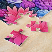 花とハートに囲まれた、かわいいアニメカップル ジグソーパズル (側面)