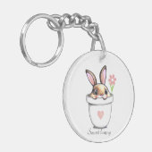 花とハートの植木鉢にいるスマートバニー キーホルダー (正面左)