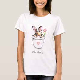 花とハートの植木鉢にいるスマートバニー Tシャツ