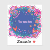 花とハートブルーボホインスピリシティステッカー シール (シート)