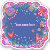 花とハートブルーボホインスピリシティステッカー シール (正面)