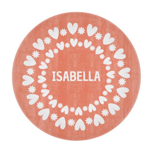 花とハート名 カッティングボード (正面)