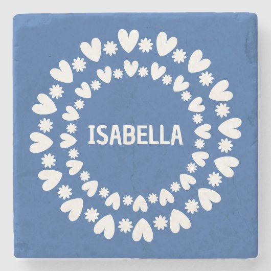 花とハート名 ストーンコースター (正面)
