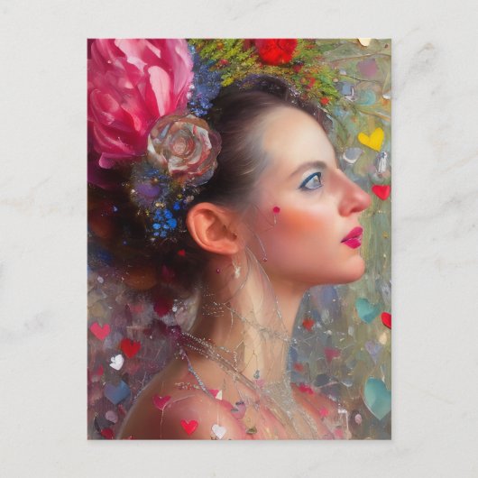 花とハート葉書 ポストカード (正面)