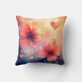 花とハート – ロマンチックな水彩枕 クッション (裏面)