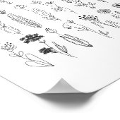 花とハーブのインクスケッチポスター ポスター (角)