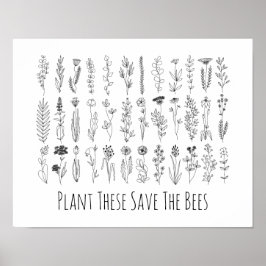 花とハーブのインクスケッチポスター ポスター