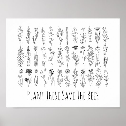 花とハーブのインクスケッチポスター ポスター (正面)