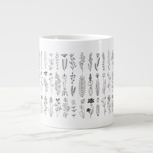 花とハーブのインクスケッチ ジャンボコーヒーマグカップ (正面)