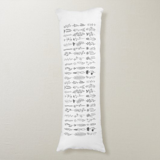 花とハーブのインクスケッチ ボディピロー (正面縦)