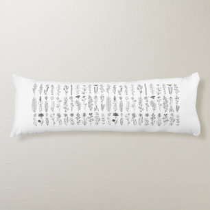 花とハーブのインクスケッチ ボディピロー