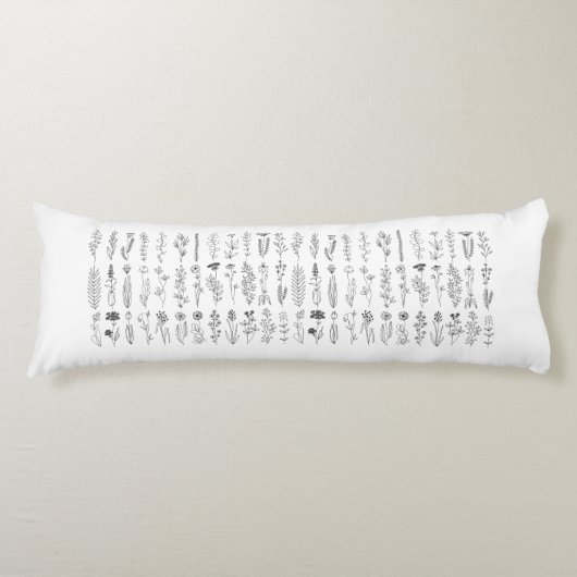 花とハーブのインクスケッチ ボディピロー (正面)