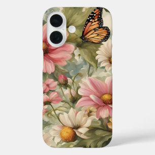 花とバタフライアート作品iPhone / iPadケース iPhone 16ケース