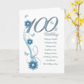 花とバターとティール(緑がかった色)100歳の誕生日 カード (黄色い花)