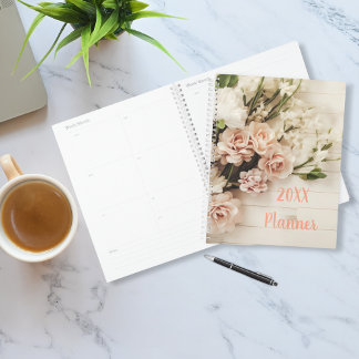 花とバラの花束オン木素朴材 プランナー手帳