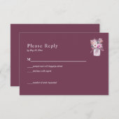 花とバーガンディのメイソンジャーRSVPカード 出欠カード (正面/裏面)