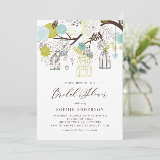 花とバードケージブライダルシャワーの招待状 招待状 (スタンド正面)