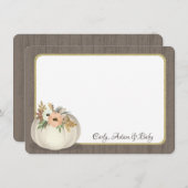 花とバーンドウッド付きホワイトカボチャありがとう サンキューカード (正面/裏面)