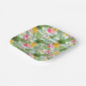 花とパイナップルティール（緑がかった色）ストライプ ペーパープレート (傾斜あり)