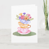 花とパステルのティーカップスタック カード (正面)
