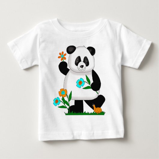花とパンダの子供服 2 ベビーTシャツ (正面)