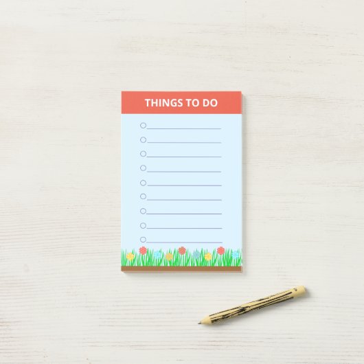 花とパーソナライズされた草 ポストイット (デスク上)