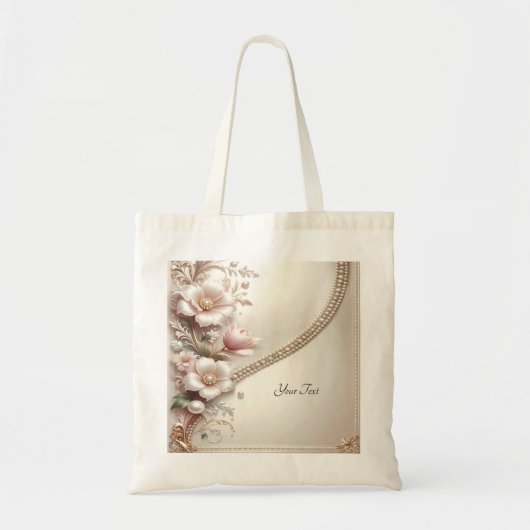 花とパールの装飾が付いたトートバッグ トートバッグ (正面)