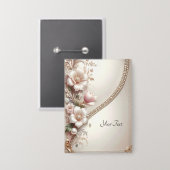 花とパールの装飾ボタン 缶バッジ (正面/裏面)